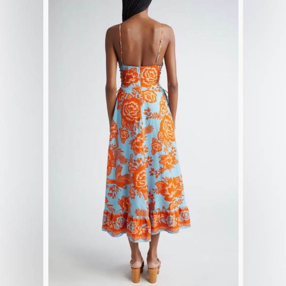 NWT $248 FARM Rio Floral Linen Blend Midi Dress in size X-Large! - Picture 2 of 6